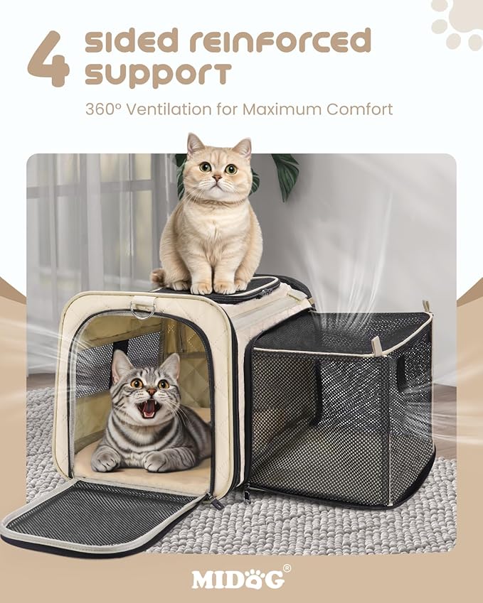 MIDOG Cat Carrier Soft for Small to Medium-Sized Cats,Up to 25 Lbs, Large Soft Sided Pet Carrier,Collapsible Travel Cat Carriy Bag(Beige,20 inch x 13 inch x 13 inch)