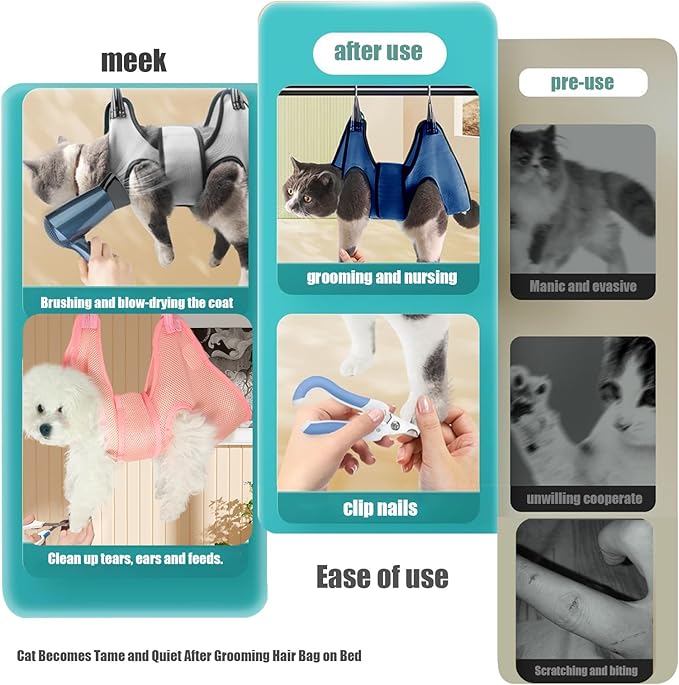 Cat and Dog Grooming Hammock with Safety Belt for Nail Clipping、Grooming,Cat Bathing Bag for cat Nail Trimming,Cat Claw Care Bag, Dog Grooming Harness（S,Be Sure to Check The Size Chart）