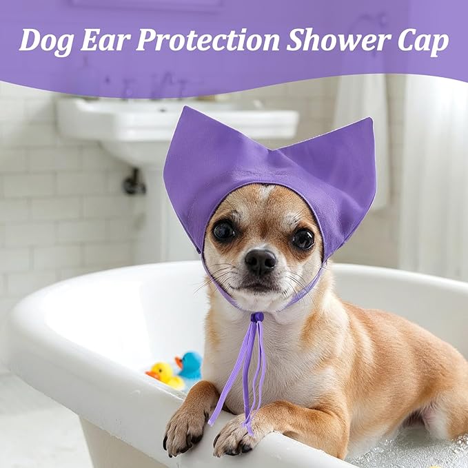 Cat Ear Covers for Bath, Dog Ear Covers for Bath Adjustable Pet Shower Cap Shower Caps Waterproof Small Dog Cat Pet Bathing Drops Guard Grooming Accessories for Kitten Puppy Small Pets Protector