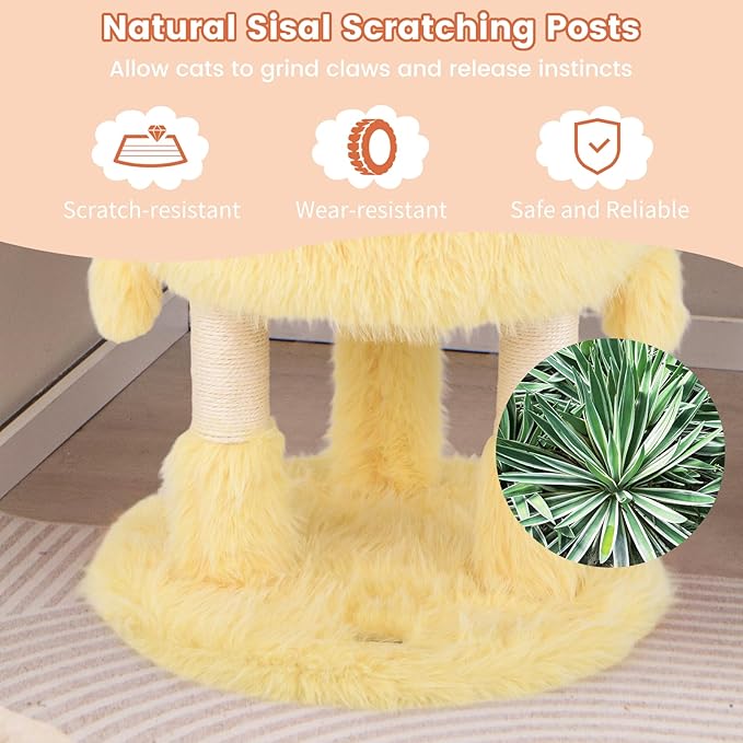 Tangkula Monster-Themed Cat Tree, 3-Level Cat Tower Activity Center with 2-Story Cat Condo, Sisal Scratching Posts & Hanging Toys, Long Plush Cute Cat Tree Tower for Indoor Cats (37 Inch)