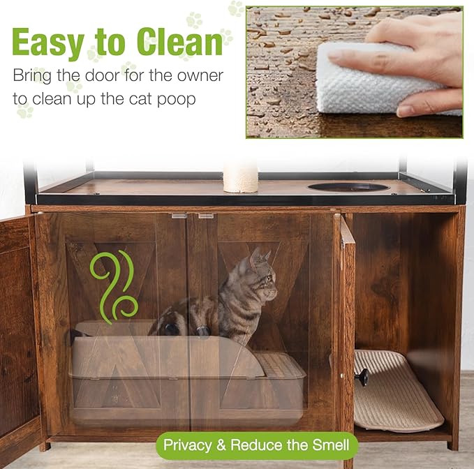 GUTINNEEN Cat Litter Box Enclosure with 4 Levels Cat Tree, 57.5 Inch Indoor Hidden Covered Cat Beds & Furniture, Cat House for Multi Small Pet Large Kitten Kitty