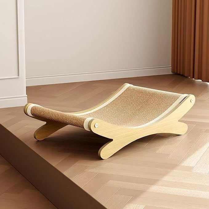 Sisal Cat Scratcher Bed,Wooden Kitten Furniture Hammock,Cozy Lounger for Indoor Cats of Medium Size,Durable Detachable Kitten Scratching Pad for Furniture Protection