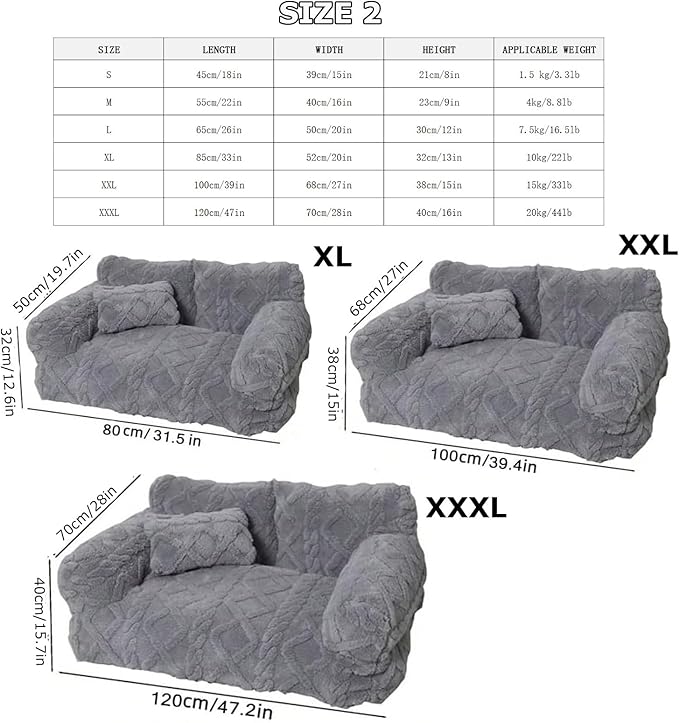Plush Calming Pet Sofa Bed, Soft Cat Dog Couch with Removable Cover, Large Kennel Cat Sleeping Sofa Chair Furniture, Non-Slip Bottom for Supplies Cats Dogs(Black,XXX-Large)