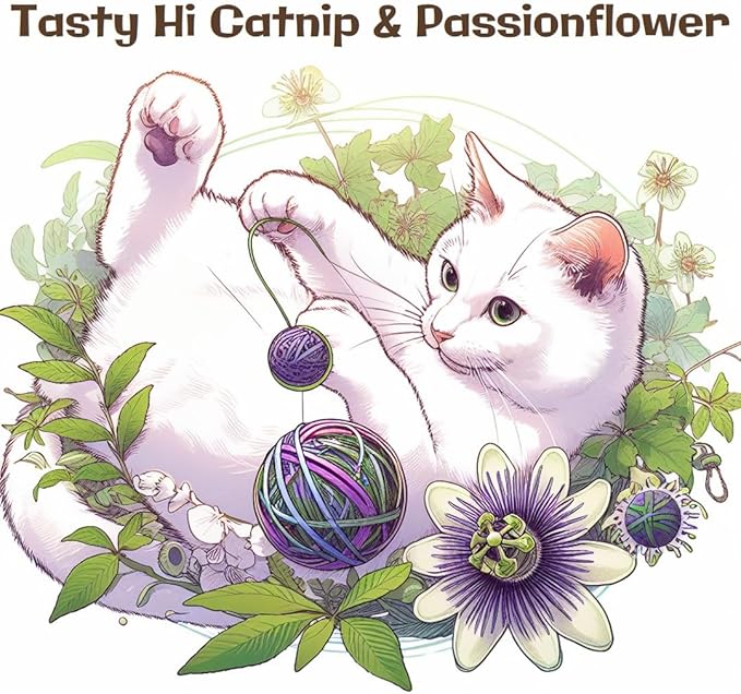 (Free Toy Included) Very Strong Cat Nip - Tasty Hi Catnip with Passion Flower & Silvervine Cat Treat (1.25 oz)