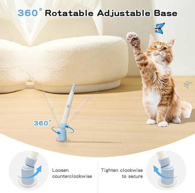 Interactive Cat Toys for Indoor Cats - Electric Cat Wand Toy with Butterfly, Self-Play & Handheld Dual Mode, USB Rechargeable with Strong Suction Base, Smart Motion Activated Enrichment Cat Toy, Blue