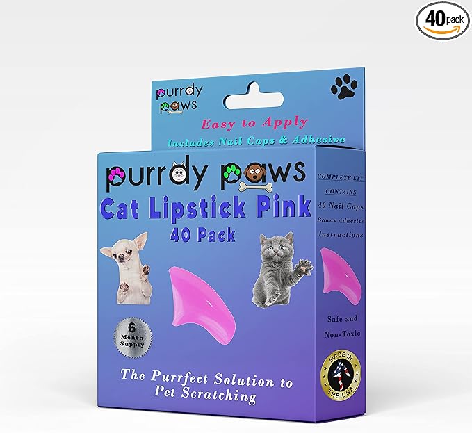 6 Month Supply Soft Nail Caps for Cats Lipstick Pink Large - Extra Adhesives