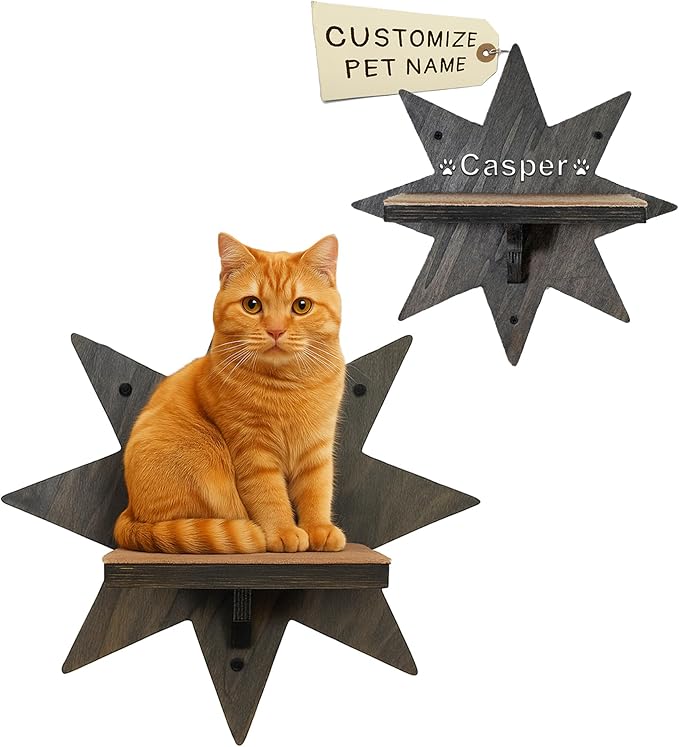 Personalized Cat Shelves Star Shape Wall Mounted Custom Name Mounted Cat Shelf Wooden Furniture Perch Toy Bed for Sleeping Playing Scratching Your Pet Gifts Owners Decor