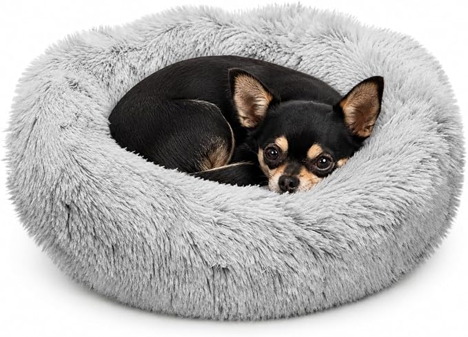 Whiskers & Friends Cat Beds for Indoor Cats, Fluffy Calming Donut Cat Bed, Small Dog Bed Washable - Orthopedic Soft Plush Pet Beds Sized for Kitten to Large Cats & Puppy to Small Dogs, Light Grey 20''