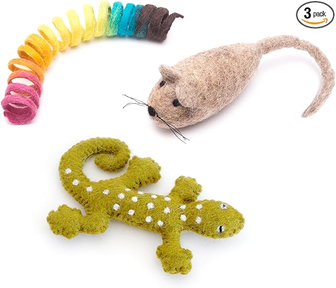 Glaciart One Wool Cat Toy Set with Catnip | Cute Cat Toy for Interaction & Boredom Relief, Encourages to Exercise, Explore & Play | Filled w/Organic Catnip to Help Sooth or Reduce Anxiety