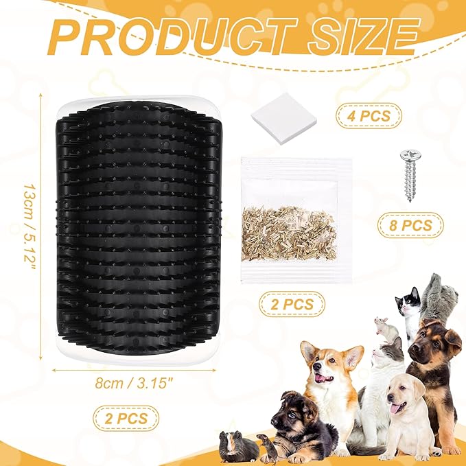 Self Grooming Cat Brush, Cat Self Groomer Scratcher with Catnip Softer Scratchers Wall Corner Groomer Massage Combs(4Pcs, S, Black) for Long Short Fur Pets/Kittens/Puppies