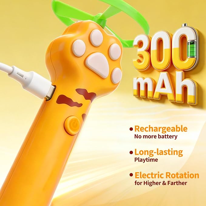 BABORUI Cat Toy Disc Launcher, Rechargeable Interactive Cat Fetch Toy Launcher with 8 Flying Discs, Flying Enrichment Toys for Indoor Bored Kittens & Adult Cats (Yellow+White)