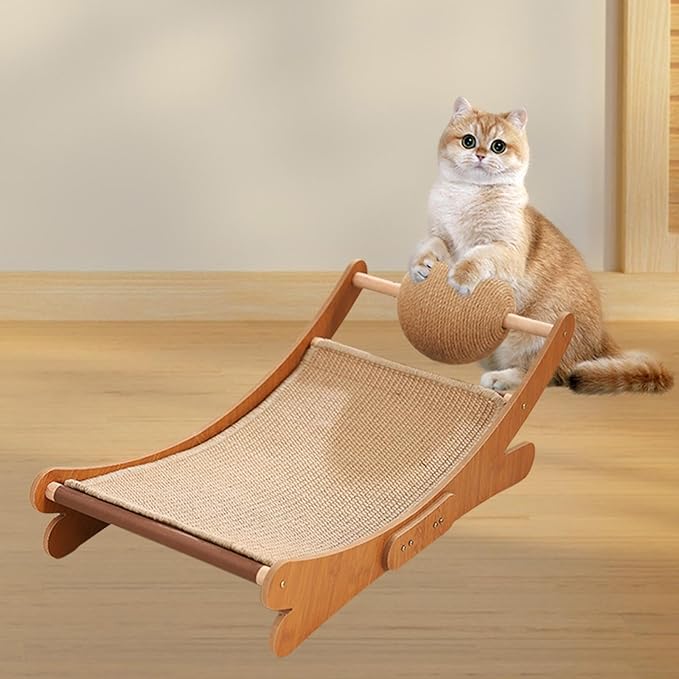 Cat Scratcher Bed for Indoor Cats Mini Beach Chair with Scratching Ball - Sturdy Furniture Pet Bed for Small Animals & Kittens- Sisal