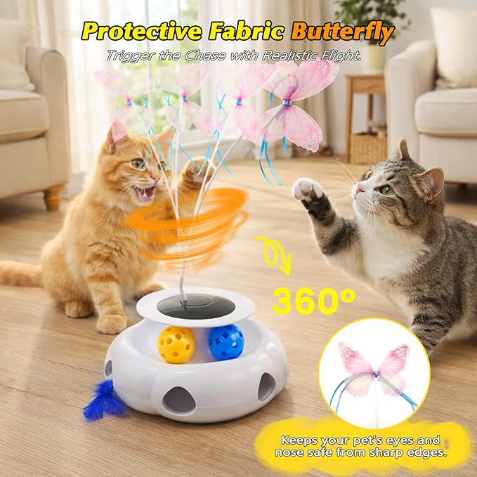 3-in-1 Interactive Cat Toy with Remote Control, Automatic Feather Teaser & Rolling Ball Track, Smart Cat Toy for Indoor Cats, Multi-Play Cat Enrichment Toy for Exercise & Boredom Relief