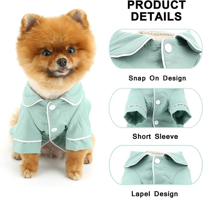 SMALLLEE_LUCKY_STORE Dog Pajamas for Small Medium Dogs Cats Soft Pet Sleepwear Shirts Comfortable Lapel Pjs Loungewear Clothes Bulldog Chihuahua Yorkie Two-Legged Outfit, Green, 4XL