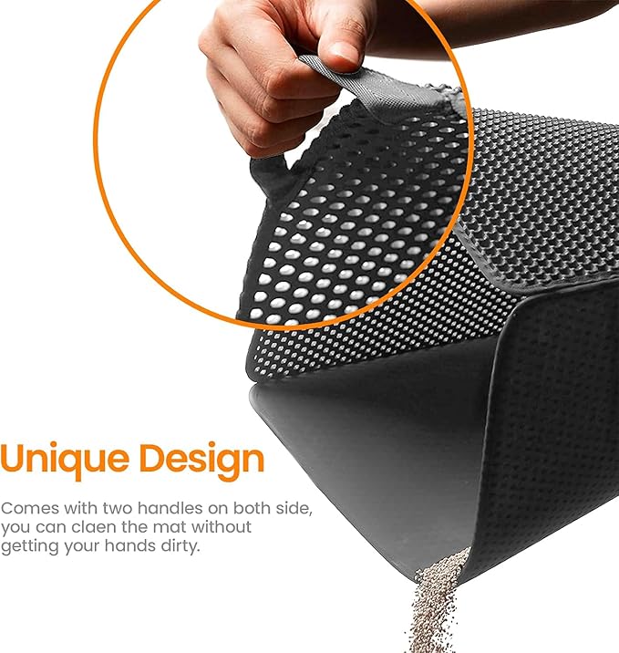 Cat Litter Mat-30"X24" Large Litter Box Mat for Kitty, EVA Honeycomb Double Layer Design, Urine & Waterproof with Unique Handle, Less Waste, Easier To Clean,Non Slip, Gray