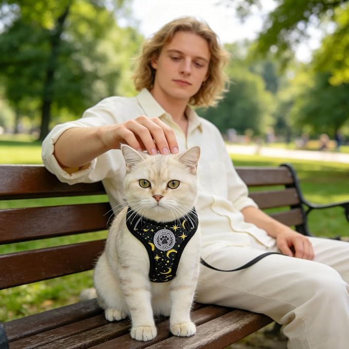 BEAUTYZOO Cat Harness and Leash Set for Walking Escape Proof, Neck Release Adjustable Harness for Kitten Puppy Small Medium Large Cats, Soft Cute Easy Control Small Cat Harness for Cats Boy and Girls