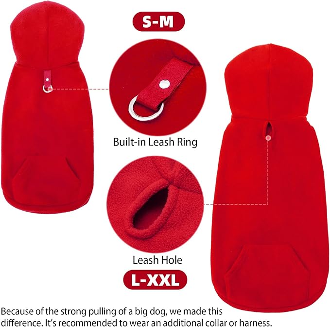 EXPAWLORER Dog Hoodie Fleece Sweater Vest, Hooded Dog Sweatshirt Fall Winter Pet Clothes with Leash Hole, Sleeveless Warm Cozy Puppy Clothing for Cat Small Medium Large Dogs Girl Boy, Red XXL