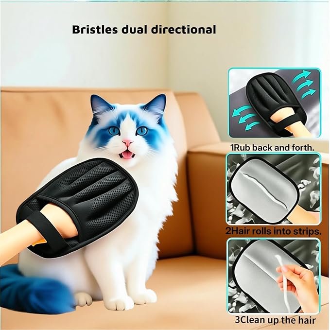 Pet Hair Removal Glove for Cats & Dogs, Five-Finger Electrostatic Pet Hair Glove, Reusable Magic Brush Pet Hair Remover Tool for Laundry, Couch, Carpet, Car Seat