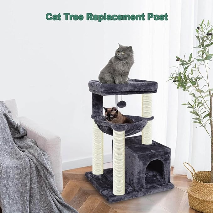 Gothic & Goth Cat Tree Tower Replacement Post - Black, 4 Pack, 15.7in Scratching Post Pole with M8 Screws, Natural Sisal for Cat Tree Repair & Rebuild