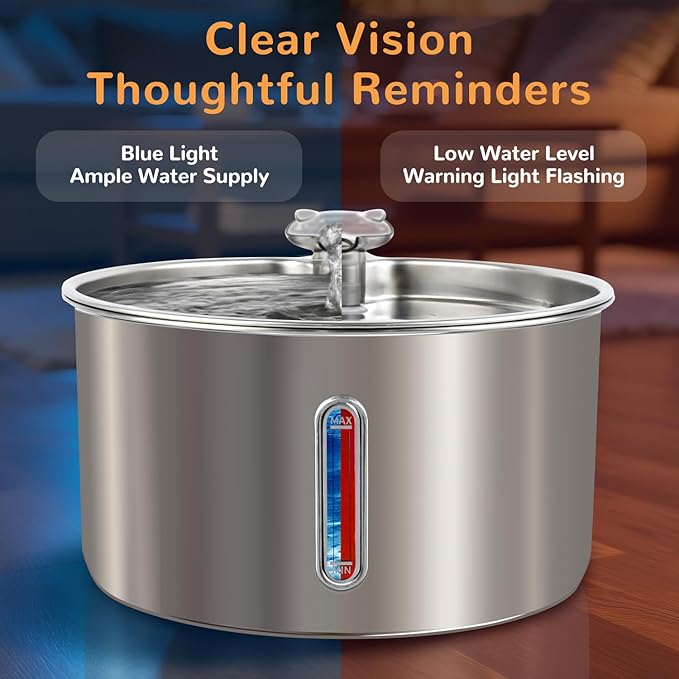 Cat Water Fountain Stainless Steel,135oz/4L,with Adjustable Pump & 3 Flow Modes, Ultra-Quiet Automatic Dog Water Dispenser with 20 Filters, Large Capacity Water Fountain for Cats,Dogs,Multiple Pets