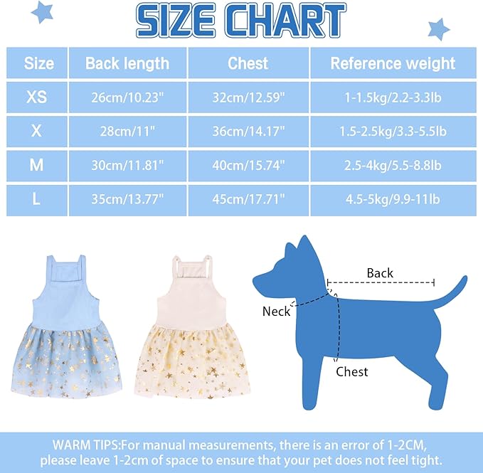 Dog Tutu Dress Cat Dogs Summer Tulle Slip Lace Dress Cute Puppy Glitter Star Skirt Pet Party Clothes for Small Medium Cat Dog (Blue, X-Small)