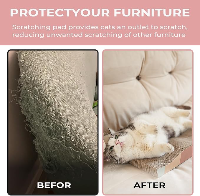 SIDAZON Cat Scratching Pads Cardboard Cat Scratchers for Indoor Cats Reversible Large Wide Corrugated with Catnip and Mini Toy(5pcs)