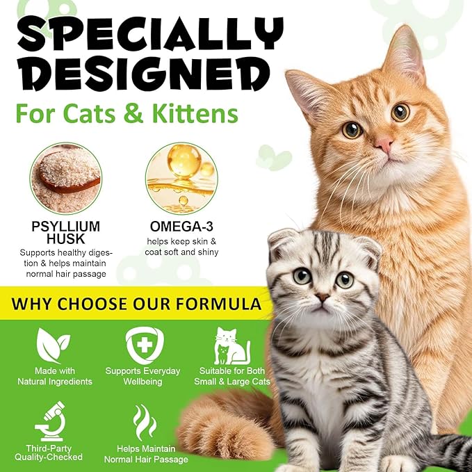 Cat Hairball Support Crunchy & Creamy Chews,Omega 3 & Zinc for Healthy Skin & Coat, Tasty Chicken Flavor,Supports Skin & Coat, Digestion,30-Day Supply