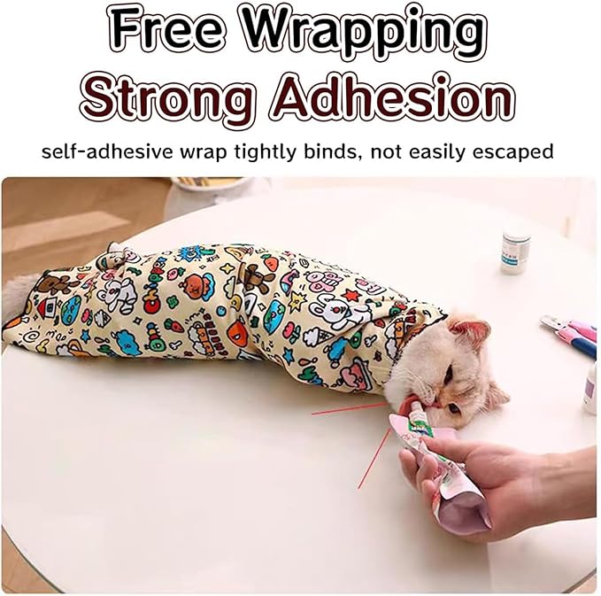 Cat Grooming Wrap-Cat Wrap for Cutting Nails, Cat Restraint for Nail Clipping, 21.5 Inch Cat Grooming Wrap, Velcro Fabric for Cats, Cat Burrito Wrap,for Clip Nails, Clean Ears (C,L(Within 11.1lbs))