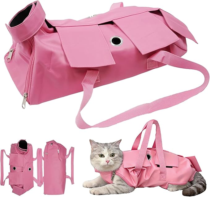 Waterproof Cat Grooming Restraint Bag - Anti-Scratching for Claw Care & Nail Trimming, Ideal for Cat Medical Examination (Pink, L)