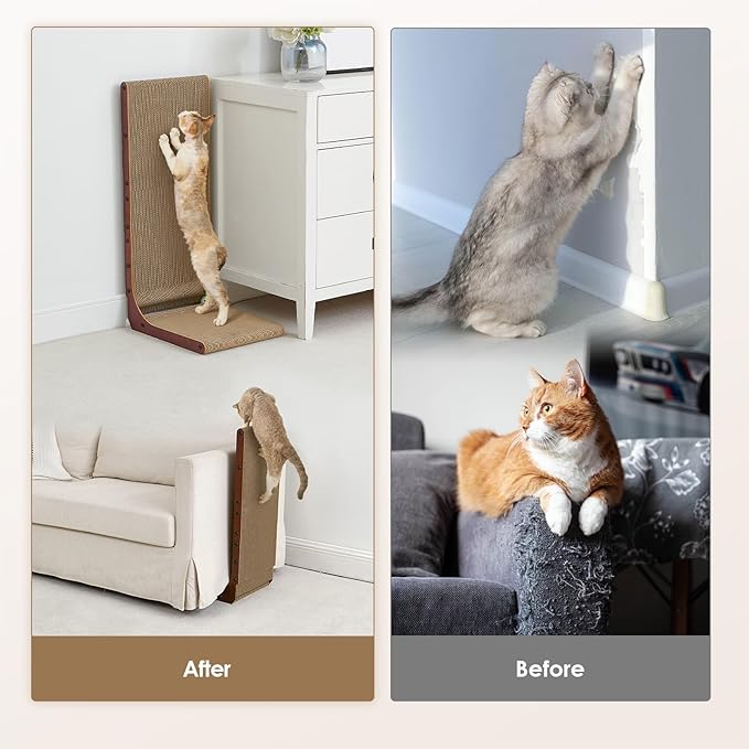 EHEYCIGA Cardboard Cat Scratcher for Indoor Kitten Cats, 19 Inch L Shaped Vertical Cat Scratching Board with Ball Cat Toy, Small Cat Scratcher Pad, Dark Brown