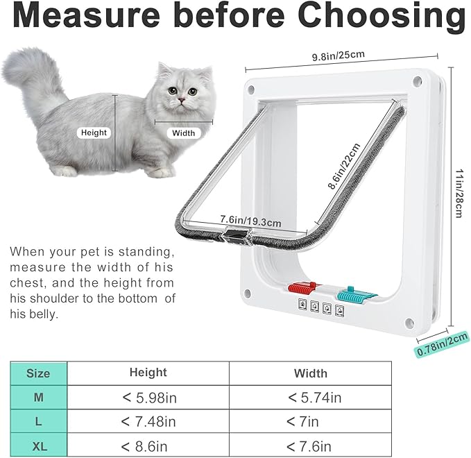 Safety Pet Door with 4 Way Lock, Weatherproof Cat Flap for Sliding Door, and Wall(X-Large, Outer Size 11 * 9.8 * 0.78in)