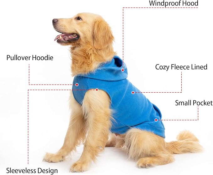 EXPAWLORER Dog Hoodie Fleece Sweater Vest, Hooded Dog Sweatshirt Fall Winter Pet Clothes with Leash Hole, Sleeveless Warm Cozy Puppy Clothing for Cat Small Medium Large Dogs Girl Boy, Blue XXL