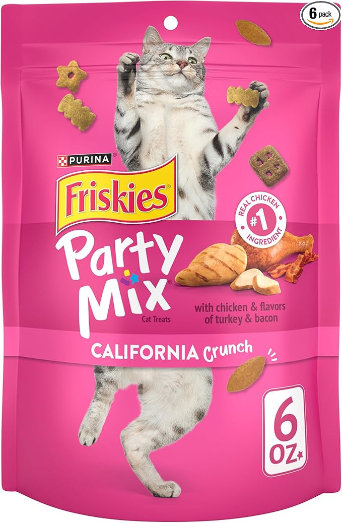 Purina Friskies Cat Treats, Party Mix California Crunch With Chicken - (Pack of 6) 6 oz. Pouches