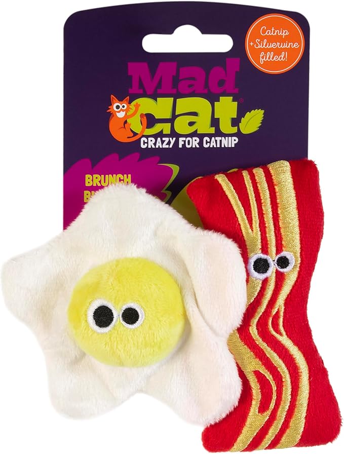 Mad Cat Brunch Buddies Bacon N' Eggs Catnip & Silvervine Cat Toy, Pack of 2