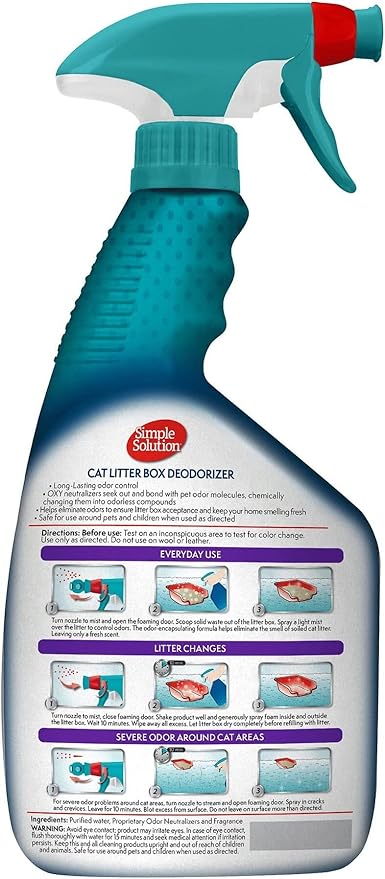 Simple Solution Cat Litter Deodorizer, Litter Box Odor Eliminator, Cat Urine Remover, Kitten Supplies, Pee Cleaner, Pet Odor Eliminator, 32 Ounces