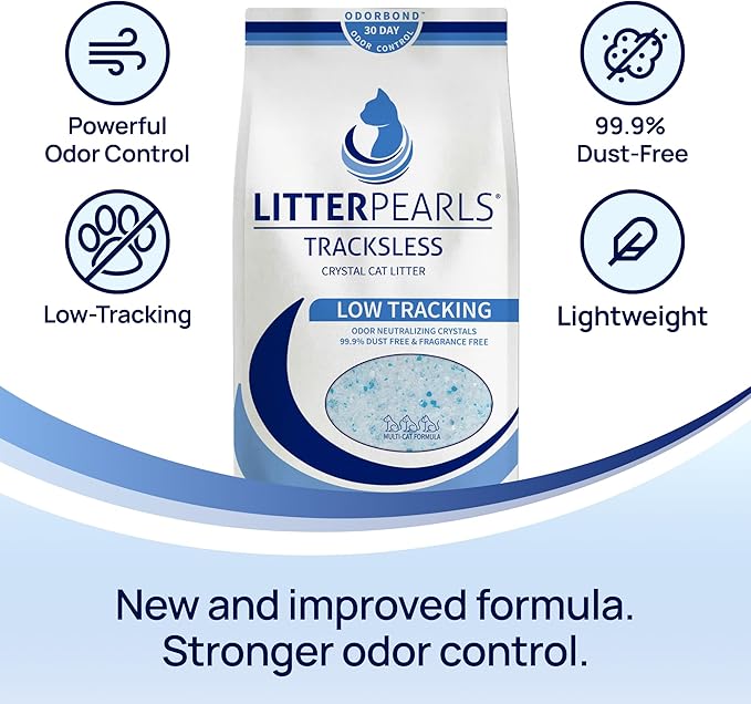 Litter Pearls Tracksless Unscented Non-Clumping Crystal Cat Litter with Odorbond, 10.5 Pounds