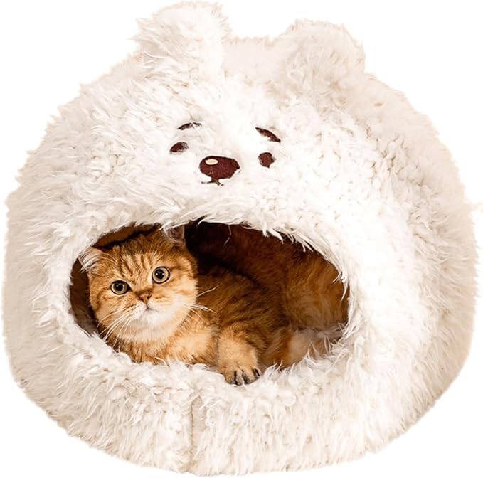 Animal Design Pet Bed Cat Dog Bed for Indoor Cats Pet Tent Cave with Removable Cushion Plush Half-Enclosed Warm House for Cats Small Dogs Kitten Puppy Sleeping (Alpacas,Small)