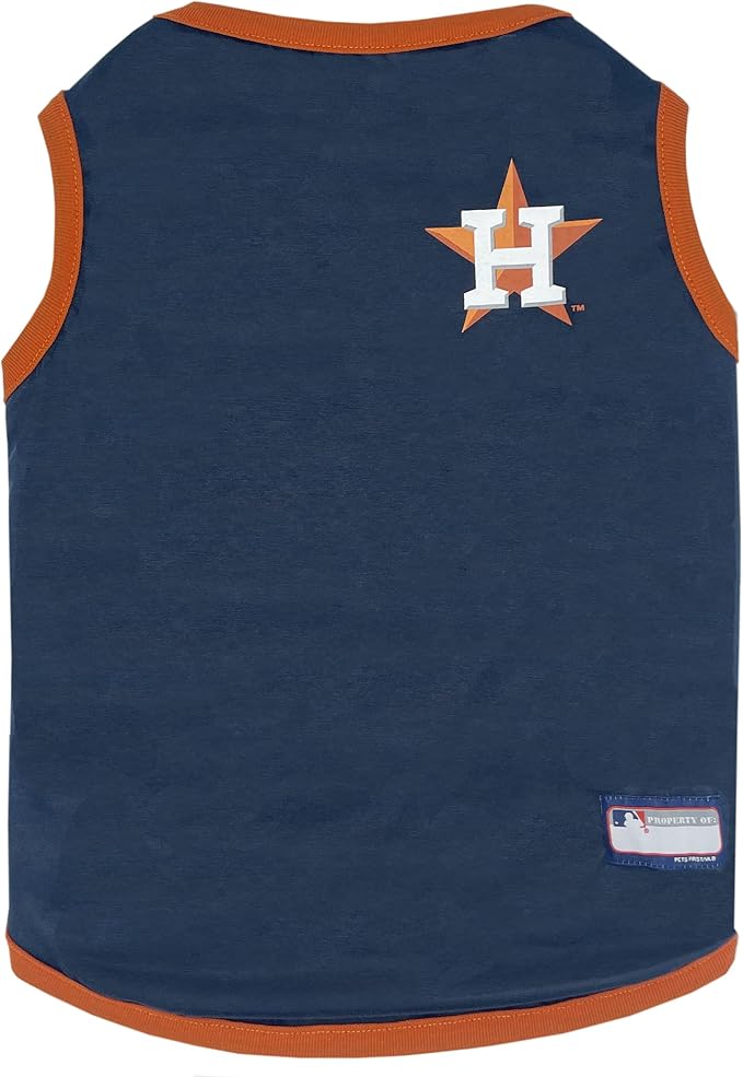 Pets First MLB Houston Astros Reversible T-Shirt, Large for Dogs & Cats. A Pet Shirt with The Team Logo; Stripe Tee Shirt on one Side; Solid Design on The Other Side!, Team Color, (AST-4158-LG)
