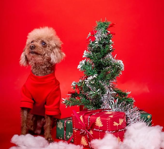 2-Piece Soft Dog & Puppy Sweater - Warm & Cute Winter Outfit for Small Dogs & Cats (Red+Blue, Medium)