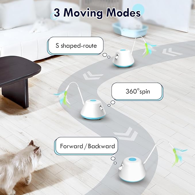 3-in-1 Interactive Cat Laser Toy, Cat Toys, with 3 Removable Feathers & 3 Speed Play Modes,USB Rechargeable Smart Excercise Toy for for Multi-cat Family Adult Bored Kittens