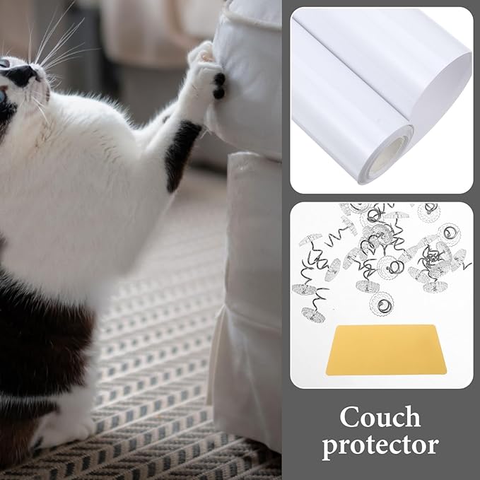 BESPORTBLE 1set Thickened Cat Scratch Furniture Protector Self-Adhesive Removable Film for Sofa Couch Bed Door Kit Scraper Fasteners Daily Use Cat Supplies