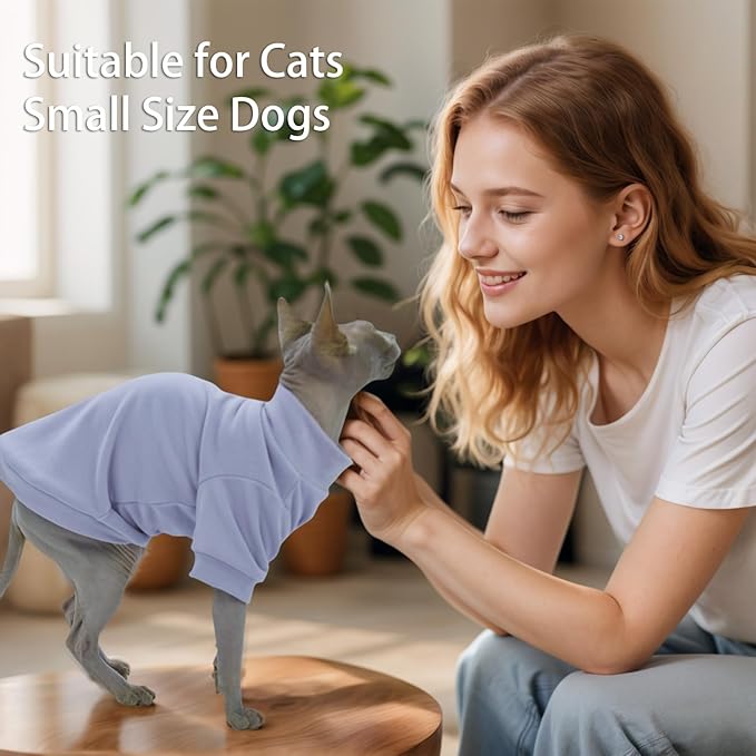 Sphynx Cat Clothes Hairless Cat Sweater Shirt Soft Warm Long Sleeves Pullover Pet Clothes Pajamas Dog Cloth for Small Dogs Kitten Clothes Pet Sweaters (Light Purple, M)