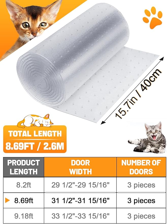 8.69Ft(L) Carpet Protector for Pets - Anti-Slip Cat Carpet Protector, Scratch Resistant Pets Scratch Stopper, Easy to Cut Floor Runner Under Doorway to Prevent Tearing