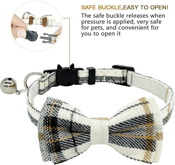 2 Pack Cat Collars Set, Cat Collar Breakaway with Cute Bow Tie and Bell, Adjustable from 7.5-10.8 Inch, Soft and Comfortable for Kitten and Some Puppies