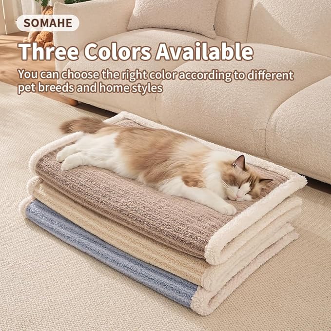 SOMAHE Cat Blankets for Indoor Cats, Faux Fur Pet Blankets for Cats, Washable Kitten Blankets, Soft Plush Reversible Throw Furniture Protector 21"X 18" Blue