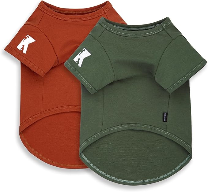 Koneseve Dog Shirts Soft Cat Clothes Comfy Cotton Stretchy for Small Dogs 2-Pack Rust & Mist Green M