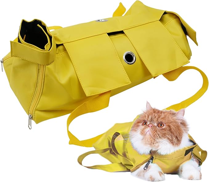 Cat’s Restraint Bag for Claw Care Nail Trimming Anti-Scratching Grooming Bag for Cats Medical Examination（Yellow-l