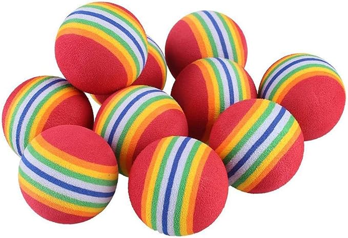 VOVIGGOL 12 Pack 2 Color Rainbow Cat Toy Balls Soft EVA Foam Interactive Indoor Kittens Favorite Toys 1.38" Dia. Small Dogs Puppies Toy Balls Bulk Activity Chase Quiet Play Sponge Ball