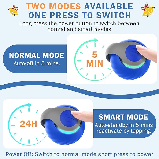 Smart Cat Toy Ball, Automatic Rolling Interactive Cat Toys for Indoor Cats, Motion Activated 2 Speeds Rechargeable Cat Enrichment Toy with 2 Tails, Perfect for Kittens & Adult Cats - Blue