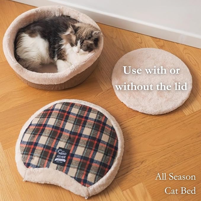 Cat Bed Cave– Enclosed Self Warming Hideaway with Detachable Lid & Mat, Covered House for Indoor Kitten & Kitty (Brown)